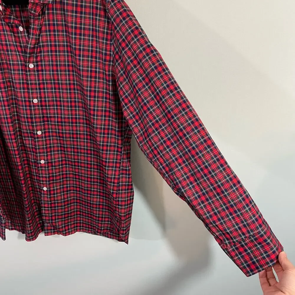 J Crew Men's Red Plaid 120's 2 Ply Ludlow Button Up Shirt Size XL
